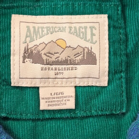 American Eagle Flannel Shirt Women's Size Large Plaid Button Up Green Blue Black - Picture 8 of 9